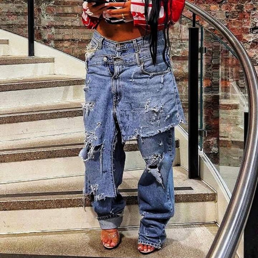 Stylish Distressed Blue Jeans